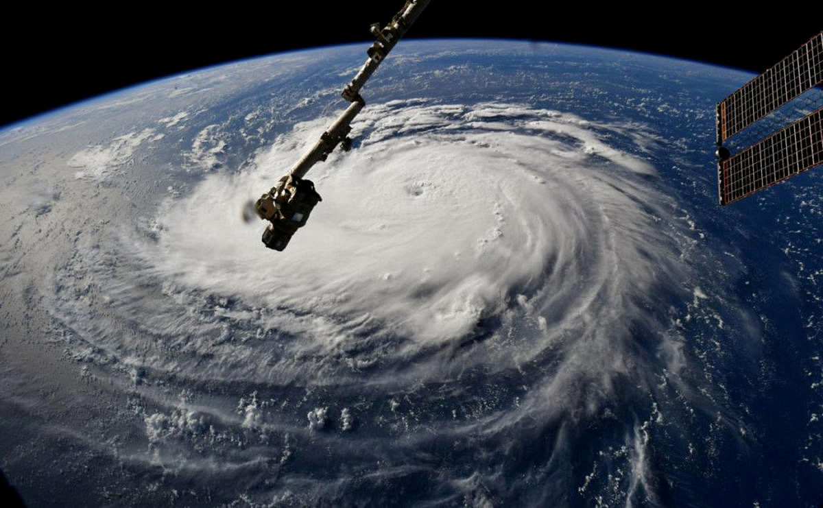 Hurricane Florence is seen from the International Space Station as it churns in the Atlantic Ocean towards the east coast of the United States, September 10, 2018. NASA/Handout via REUTERS.