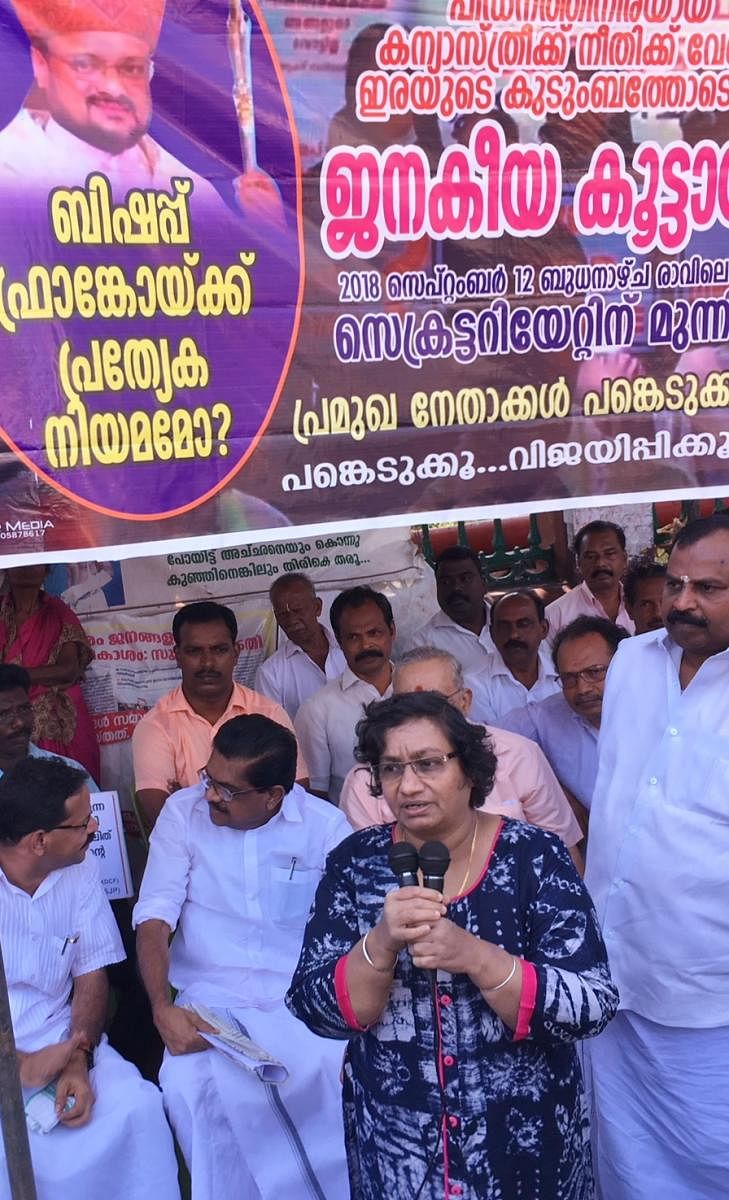 Sr Jesme speaks at a protest rally called to demand Bishop Franco Mulakkal's arrest, in Thiruvananthapuram on Wednesday. (DH Photo/R Krishnakumar)