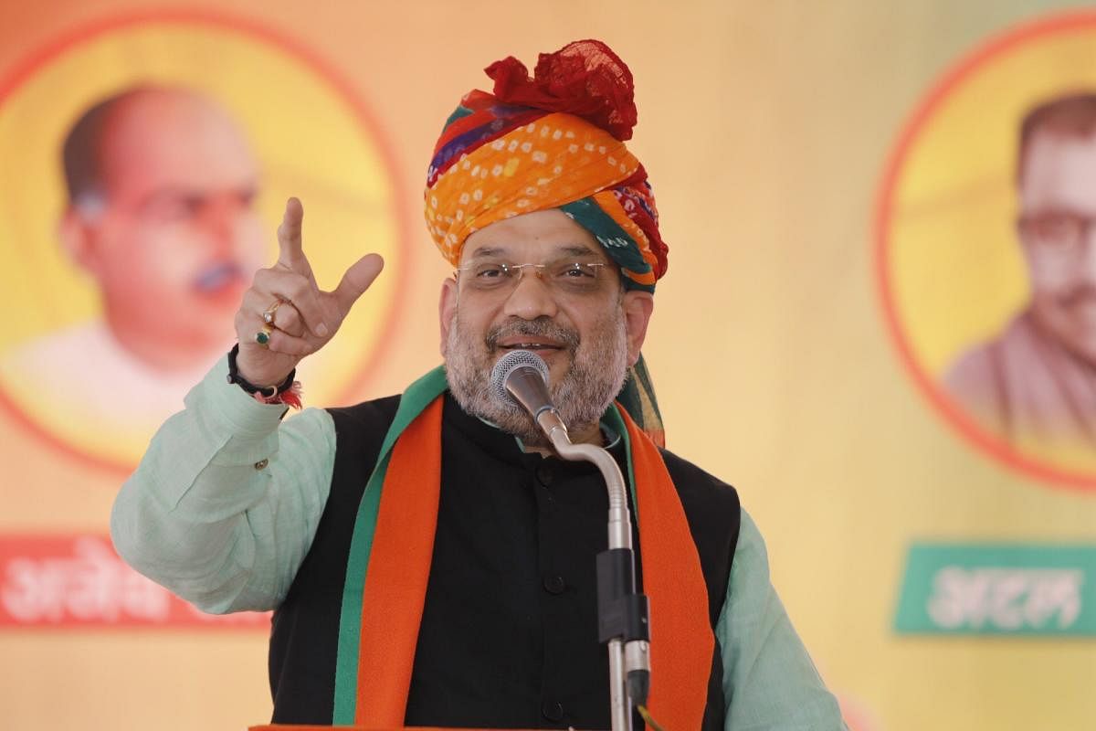 BJP chief Amit Shah, who is on a three-day tour of Rajasthan addressing an OBC sammelan in Pali. (DH Photo)