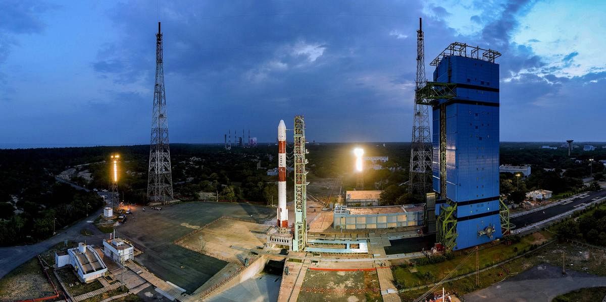 ISRO's PSLV-C42 carrying two earth observing satellites, NovaSAR and S1-4 of Surrey Satellite Technology Limited (SSTL), UK, ready to be launched from Sathish Dhawan Space Centre in Sriharikota, on Saturday. PTI