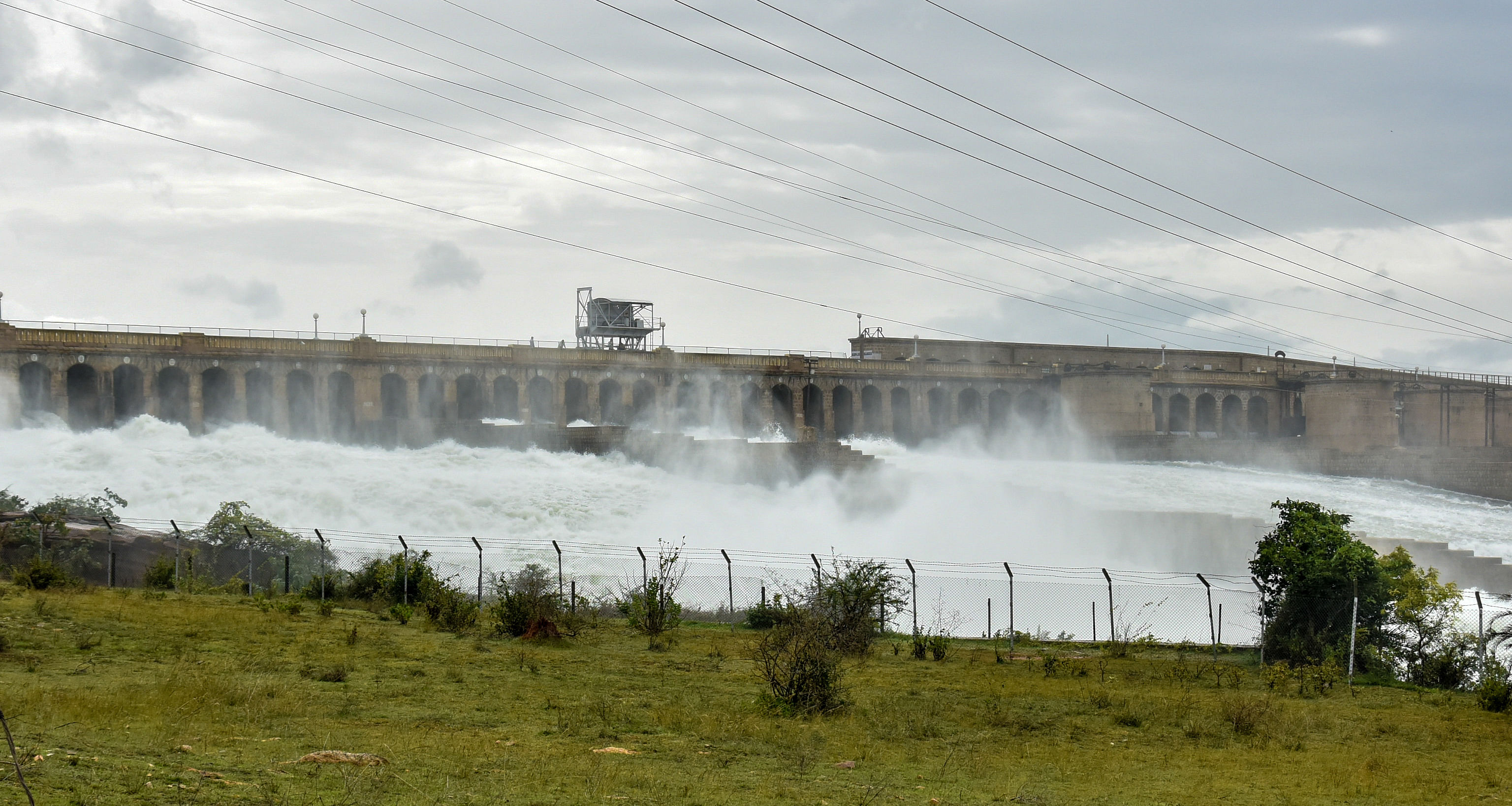 Water being released from the Krishnaraja Sagar Dam, near Srirangapatna, in Mandya District. (DH File Pic/ Savitha B R)