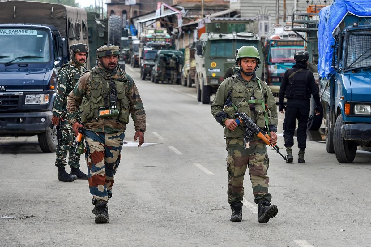 Army soldiers during an encounter with the militants at Khudwani in Kulgam district of south Kashmir. PTI File photo