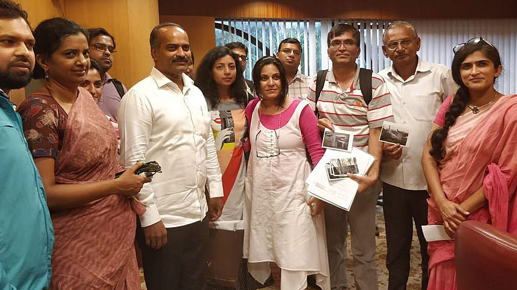Bangalore Central MP P C Mohan with the Whitefield Rising team in Bengaluru on Tuesday.