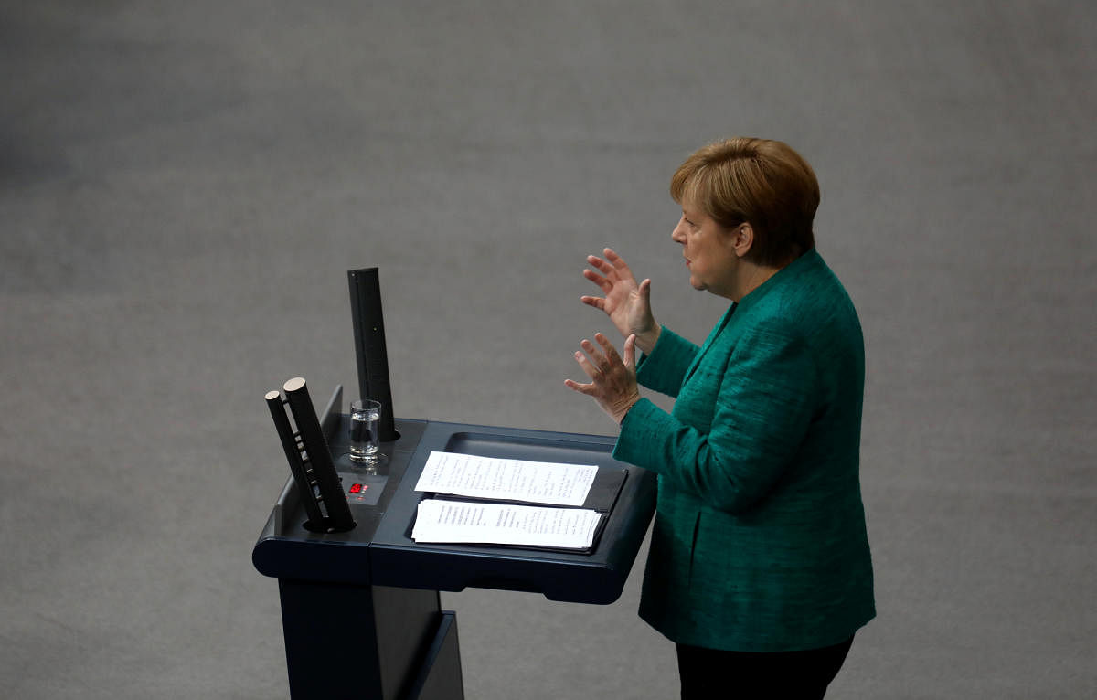 German Chancellor Angela Merkel addresses the German lower house of parliament Bundestag in Berlin, Germany, June 28, 2018. (REUTERS photo)