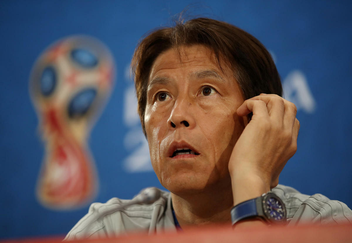 Japan coach Akira Nishino addressing a press conference. (Reuters Photo)