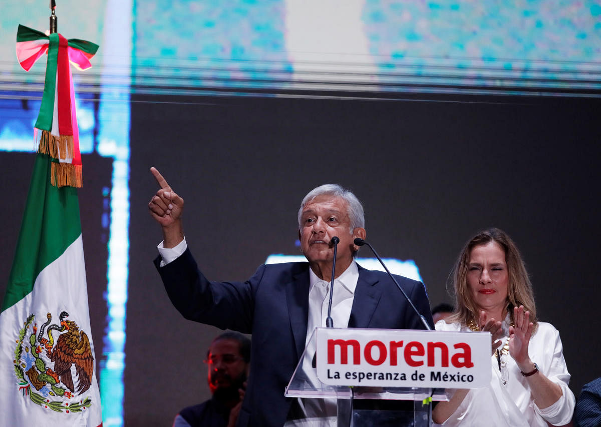 Presidential candidate Andres Manuel Lopez Obrador speaks after winning the presidential election, in Mexico City, Mexico. (Reuters Photo)