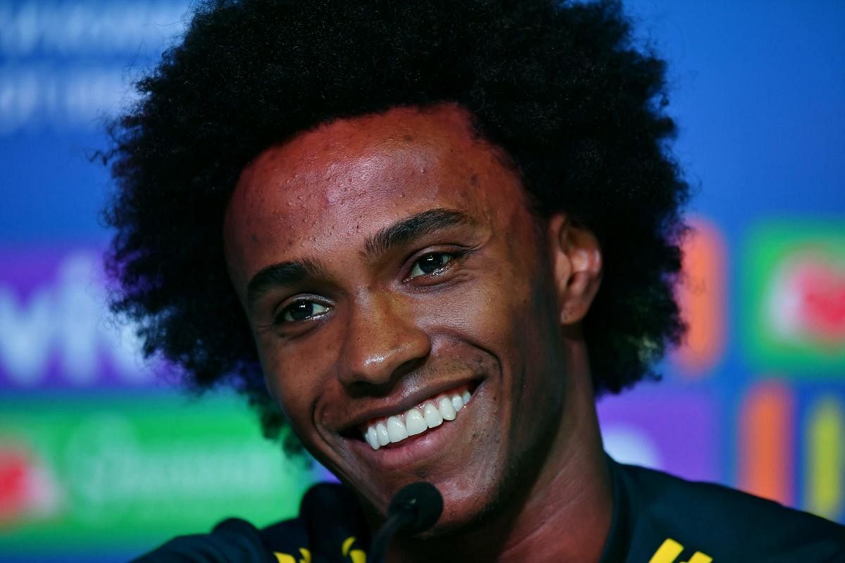 Brazil's forward Willian addresses a press conference in Sochi on Thursday. AFP