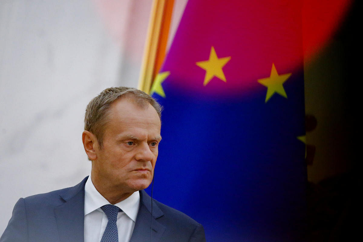 European Council President Donald Tusk attends a news conference. Reuters file photo