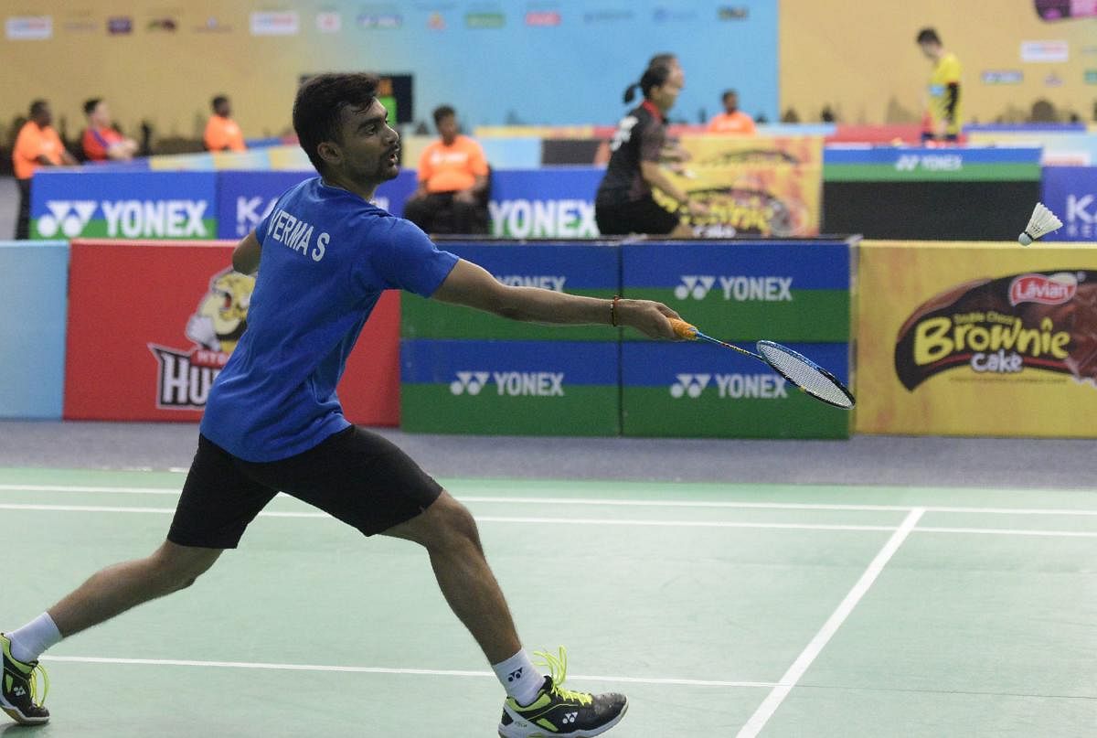 India's Sameer Verma in action against his compatriot Pratul Joshi the men's singles quarterfinal match in Hyderabad on Saturday. AFP