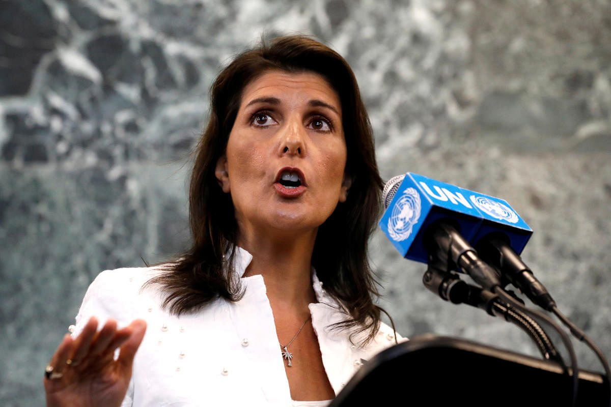 US Ambassador to the United Nations Nikki Haley speaks at a press briefing in New York City on July 20, 2018. Reuters File