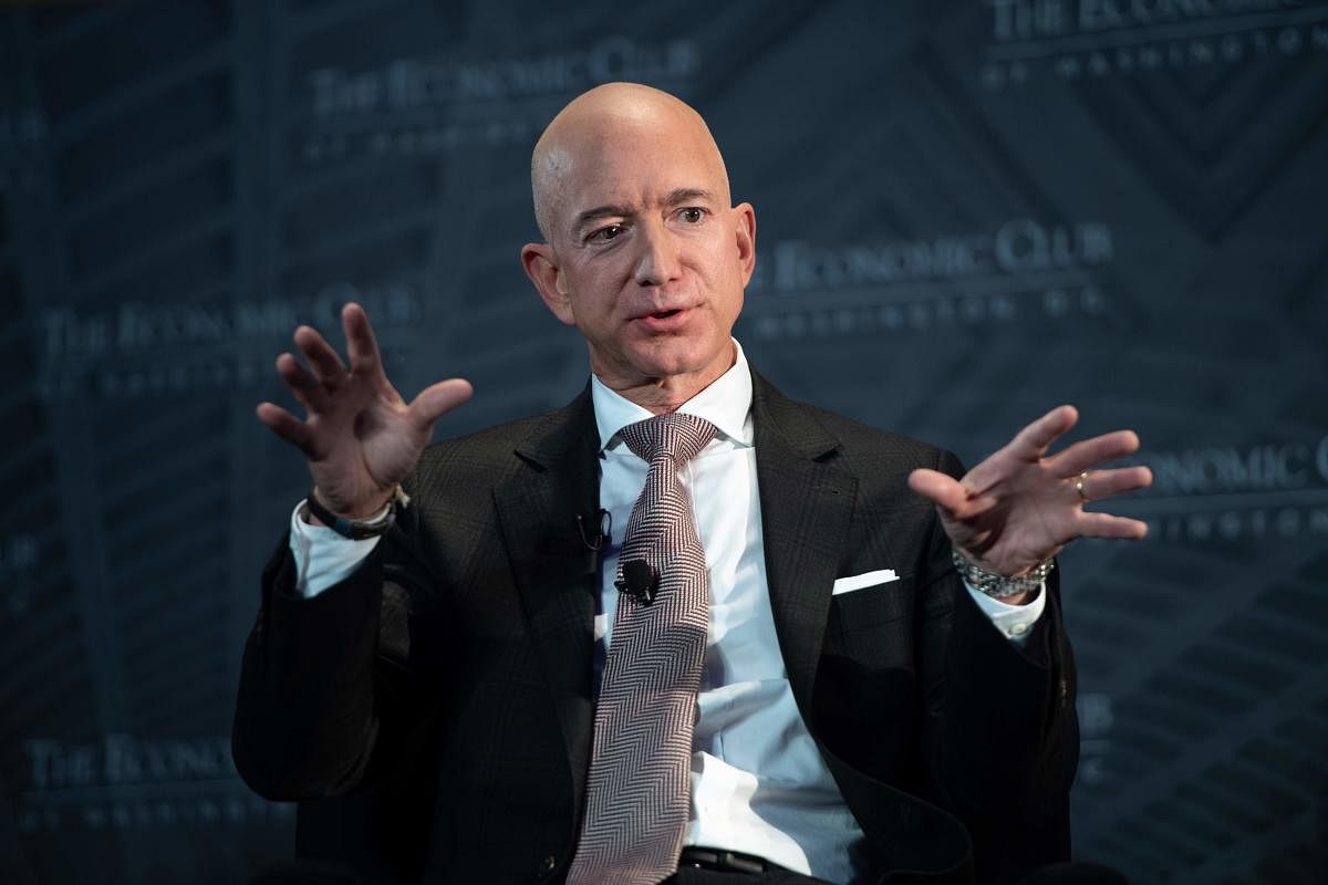 Jeff Bezos, founder and CEO of Amazon, speaks during the Economic Club of Washington's Milestone Celebration event in Washington, DC, on September 13, 2018. AFP