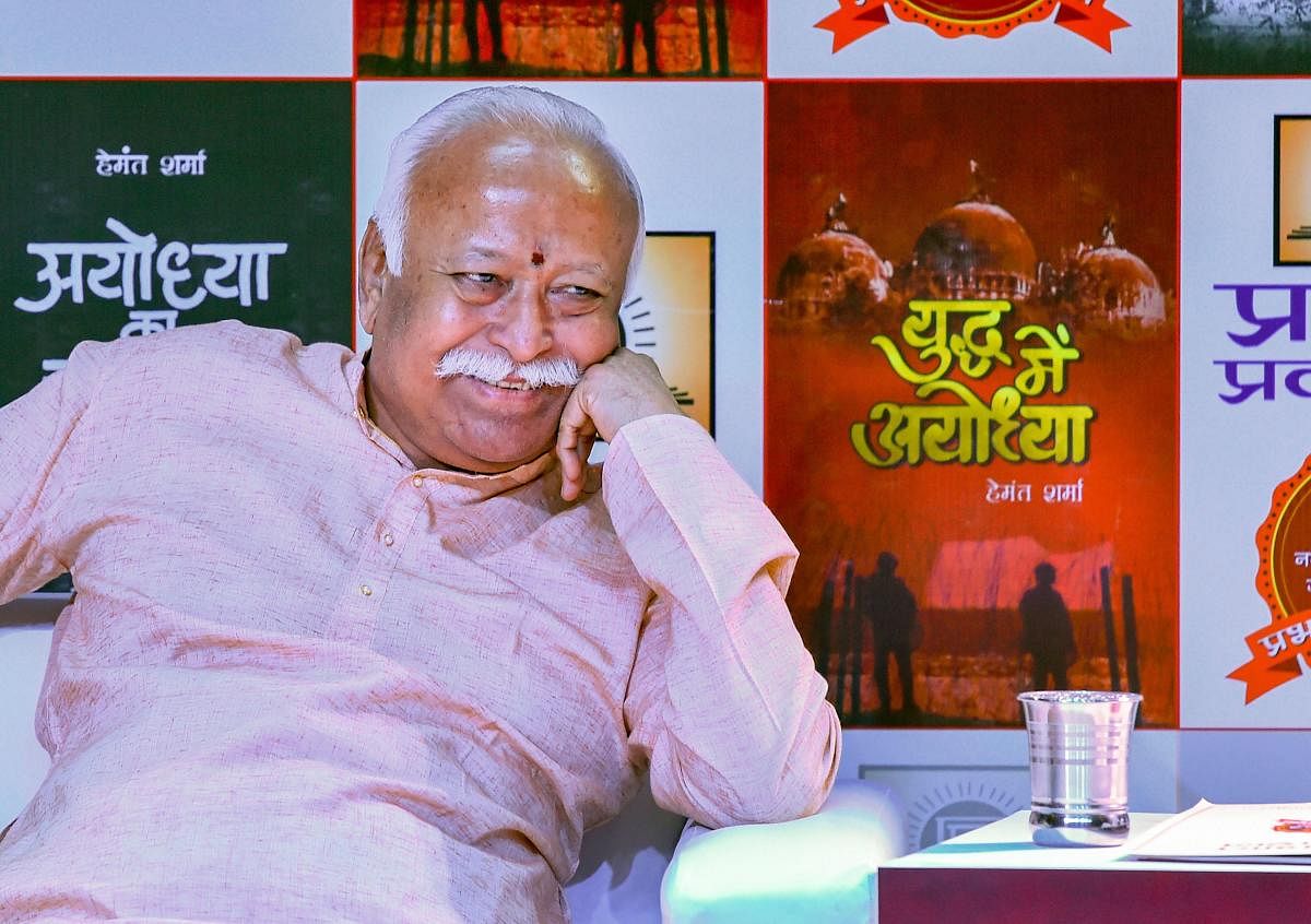 RSS chief Mohan Bhagwat during a book release function in New Delhi, on Thursday. PTI