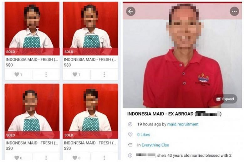 A screenshot of the maids which were 'on sale' at e-commerce site Carousell.