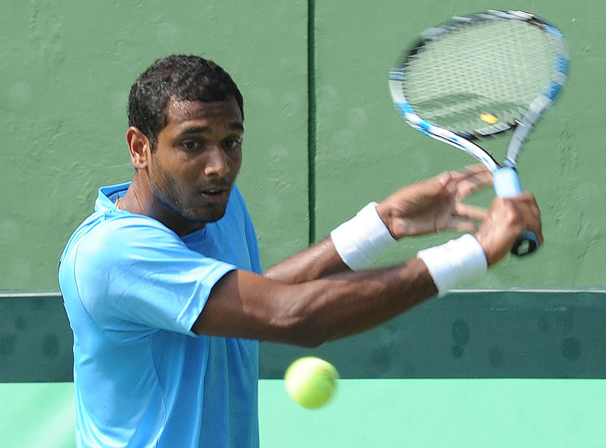 India's Ramakumar Ramanathan went down to Steven Johnson 5-7, 6-3, 2-6 in the final of the Hall of Fame tournament, an ATP World Tour event. DH File Photo.  