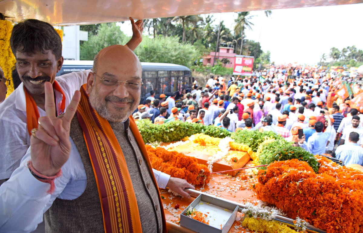 BJP president Amit Shah campaigns in Mangaluru on Tuesday. DH Photo.