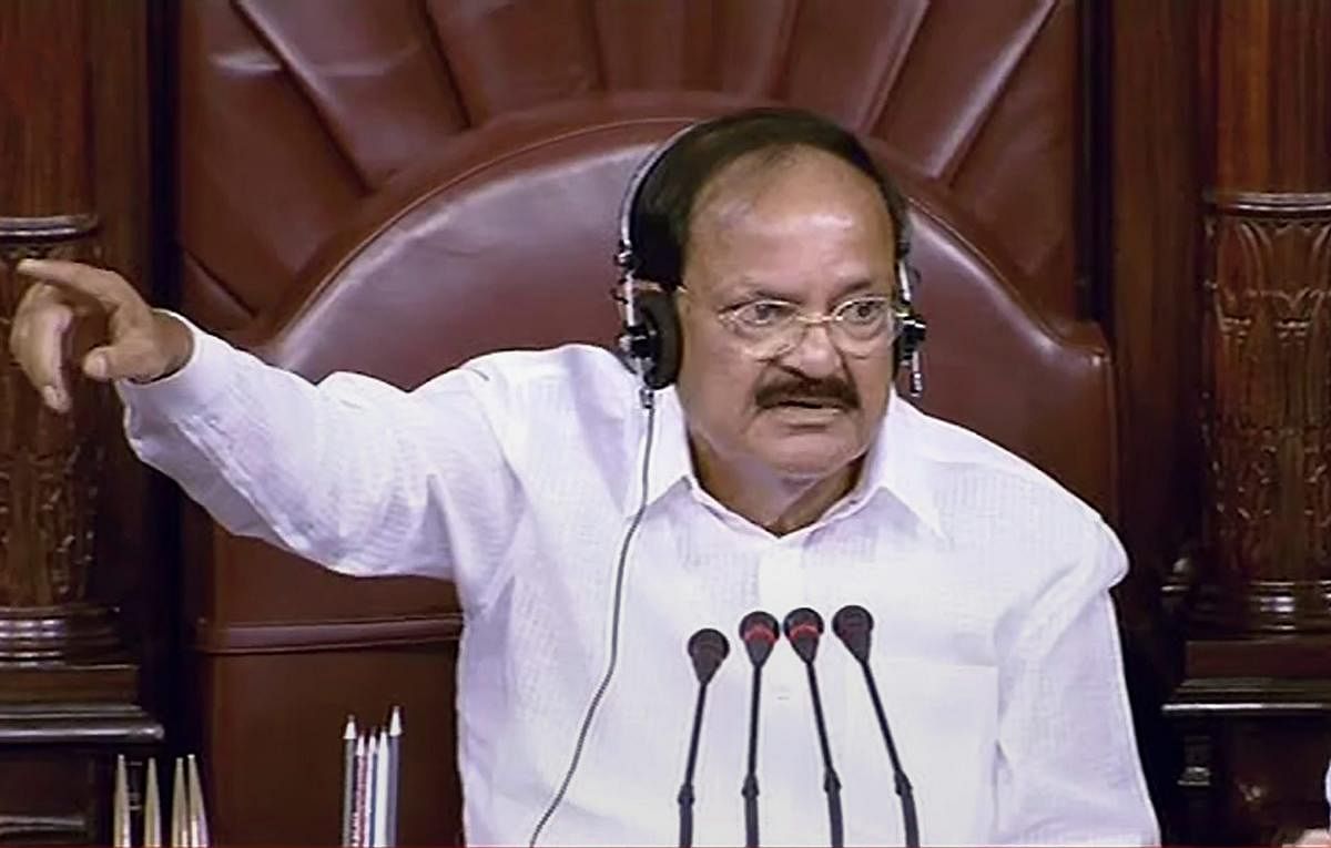 Vice President M Venkaiah Naidu speaks in the Rajya Sabha during the ongoing Monsoon session of Parliament, in New Delhi. PTI file photo