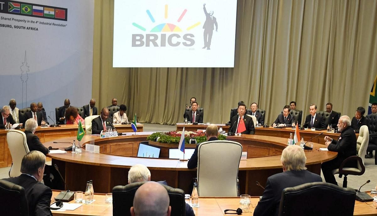 Johannesburg: Prime Minister Narendra Modi at BRICS Leaders’ Restricted Session, in South Africa on Thursday. (PIB Photo via PTI)