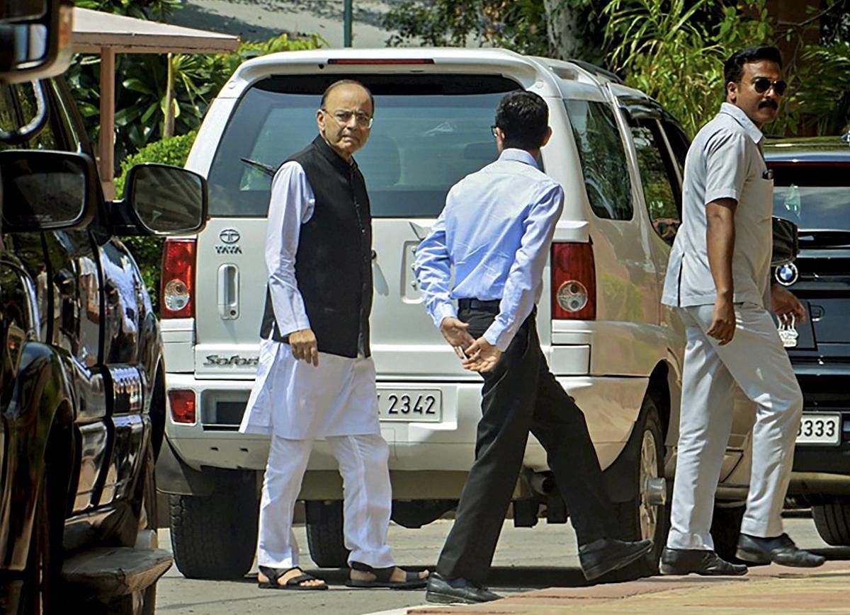 Union minister Arun Jaitley arrives at Parliament, in New Delhi on Thursday. (PTI Photo)