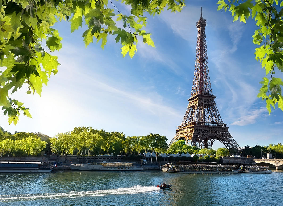 Seine in Paris with Eiffel Tower in the background.