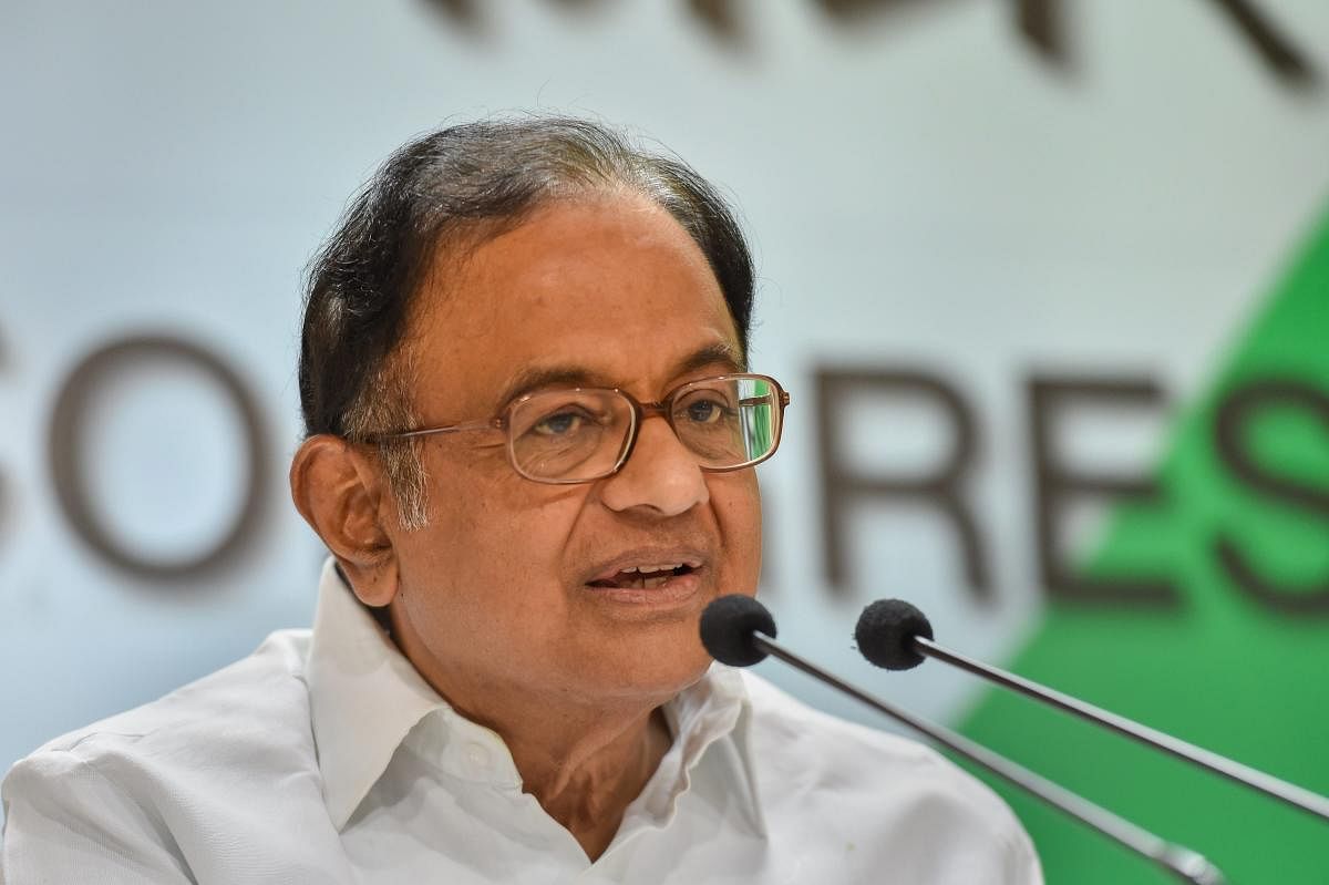 Senior Congress leader P Chidambaram speaks during a press conference at AICC Headquarters, in New Delhi on Sunday. PTI