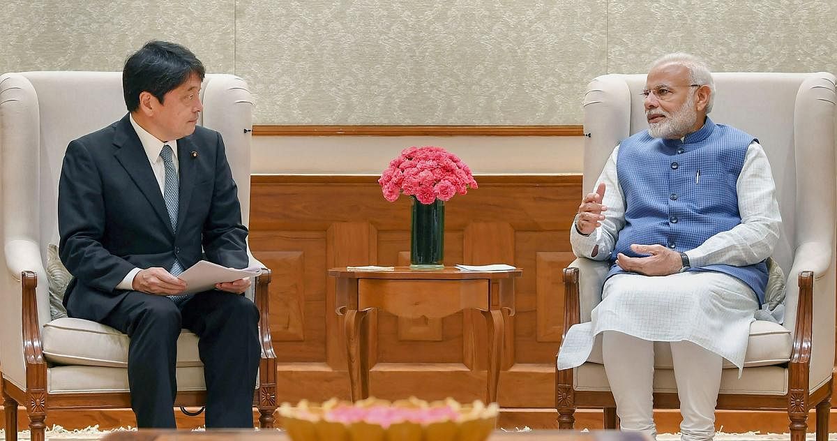 Defence Minister of Japan Itsunori Onodera calls on the Prime Minister Narendra Modi, on Monday. PTI