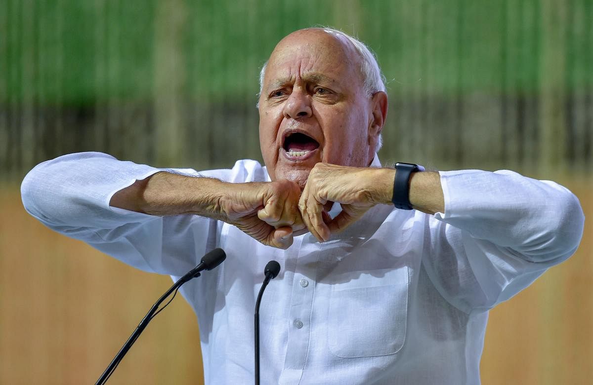 National Conference president Farooq Abdullah Sunday denounced Additional Solicitor General of India (ASG) for saying in the Supreme Court that "there is an aspect of gender discrimination" in Article 35A of the Constitution. PTI file photo