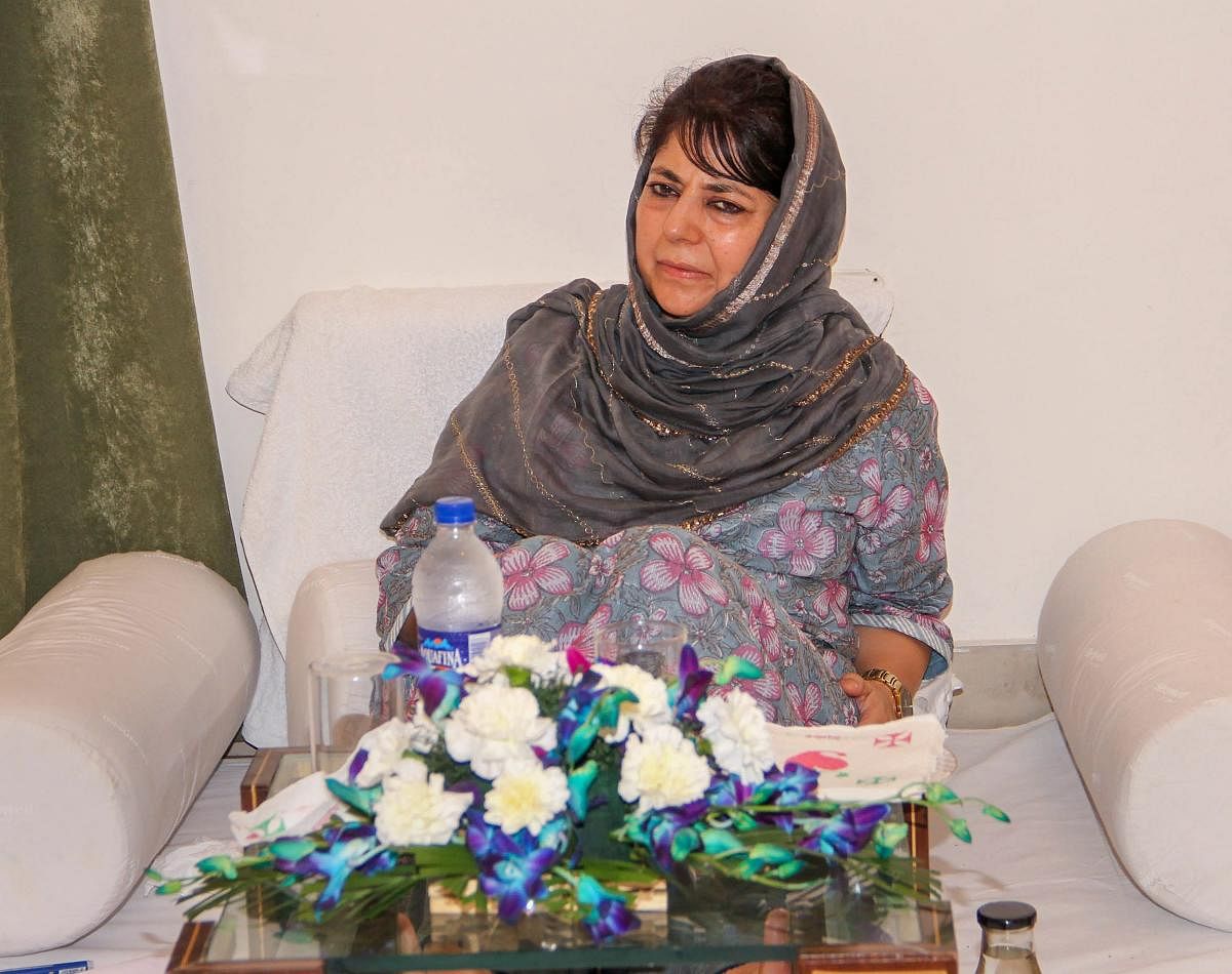 People's Democratic Party (PDP) President and former chief minister Mehbooba Mufti during senior party leader's meeting, in Jammu on Sunday, Sept 2, 2018. (PTI Photo)