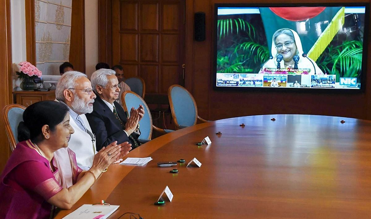 Prime Minister Narendra Modi on Monday joined his Bangladesh counterpart Sheikh Hasina through video-conferencing to jointly inaugurate three projects in the neighbouring country.
