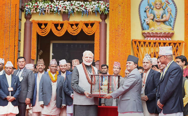 Prime Minister Narendra Modi at Pashupatinath Temple in Kathmandu, on Saturday. PTI photo. 