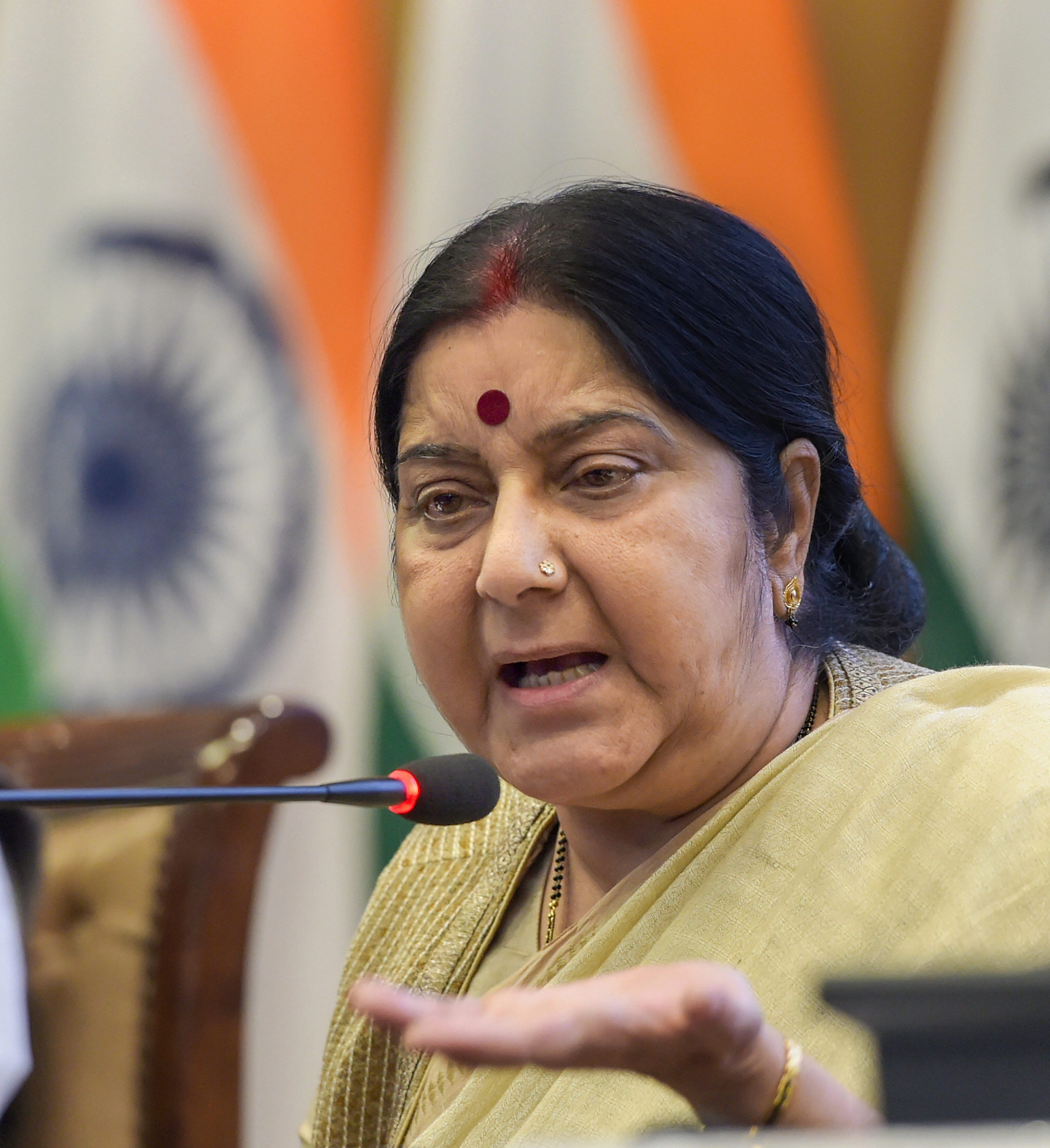 External Affairs Minister Sushma Swaraj said that New Delhi could hold talks with Islamabad even before the parliamentary elections in Pakistan, only if the latter stopped exporting terror to India and restrained its soldiers from flouting ceasefire along the Line of Control. PTI