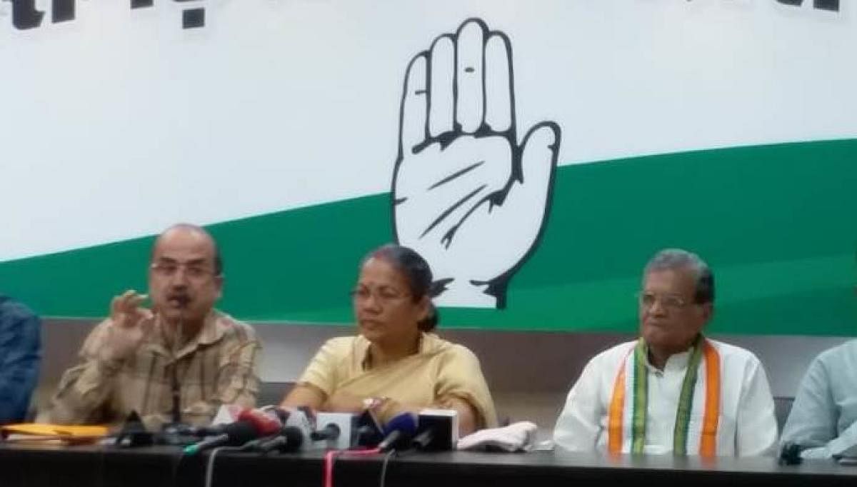 The congress leaders addressing the media in Raipur on Sunday.