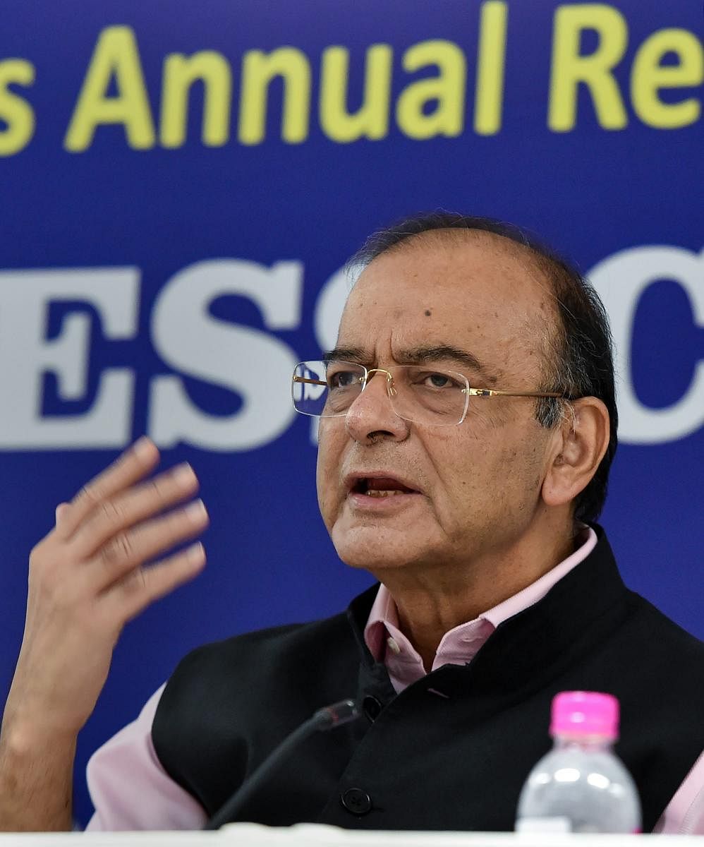 Finance Minister Arun Jaitley addresses a press conference after the 'Annual Review Meeting with Public Sector Banks', in New Delhi on Tuesday. PTI