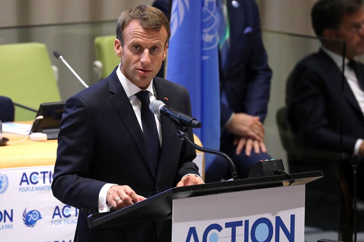 French President Emmanuel Macron delivers a speech during the "Action for peace" event during the annual general assembly at the United Nations headquarters in New York City. (AFP photo)