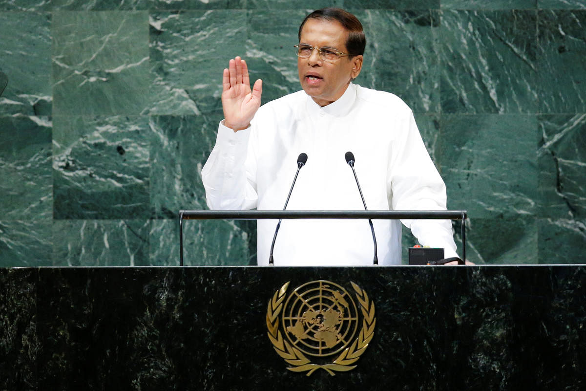 Sri Lanka's President Maithripala Sirisena addresses the 73rd session of the United Nations General Assembly at UN headquarters in New York on September 25, 2018. Reuters