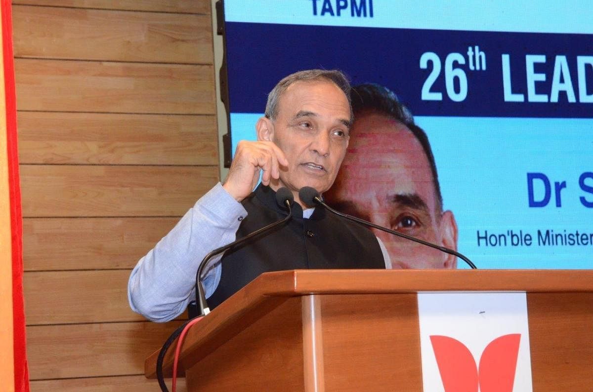 Union Minister of State for Human Resource Development Dr Satyapal Singh delivers a talk during the 26th Leadership Lecture series organised by the T A Pai Management Institute (TAPMI) in Manipal on Thursday.