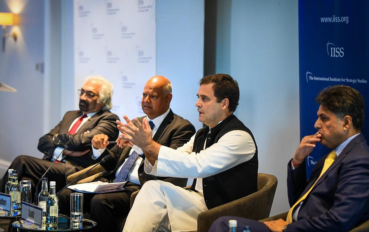 Congress President Rahul Gandhi in a panel at International Institute for Strategic Studies (IISS), in London on Friday, Aug 24, 2018. (INC Twitter via PTI)