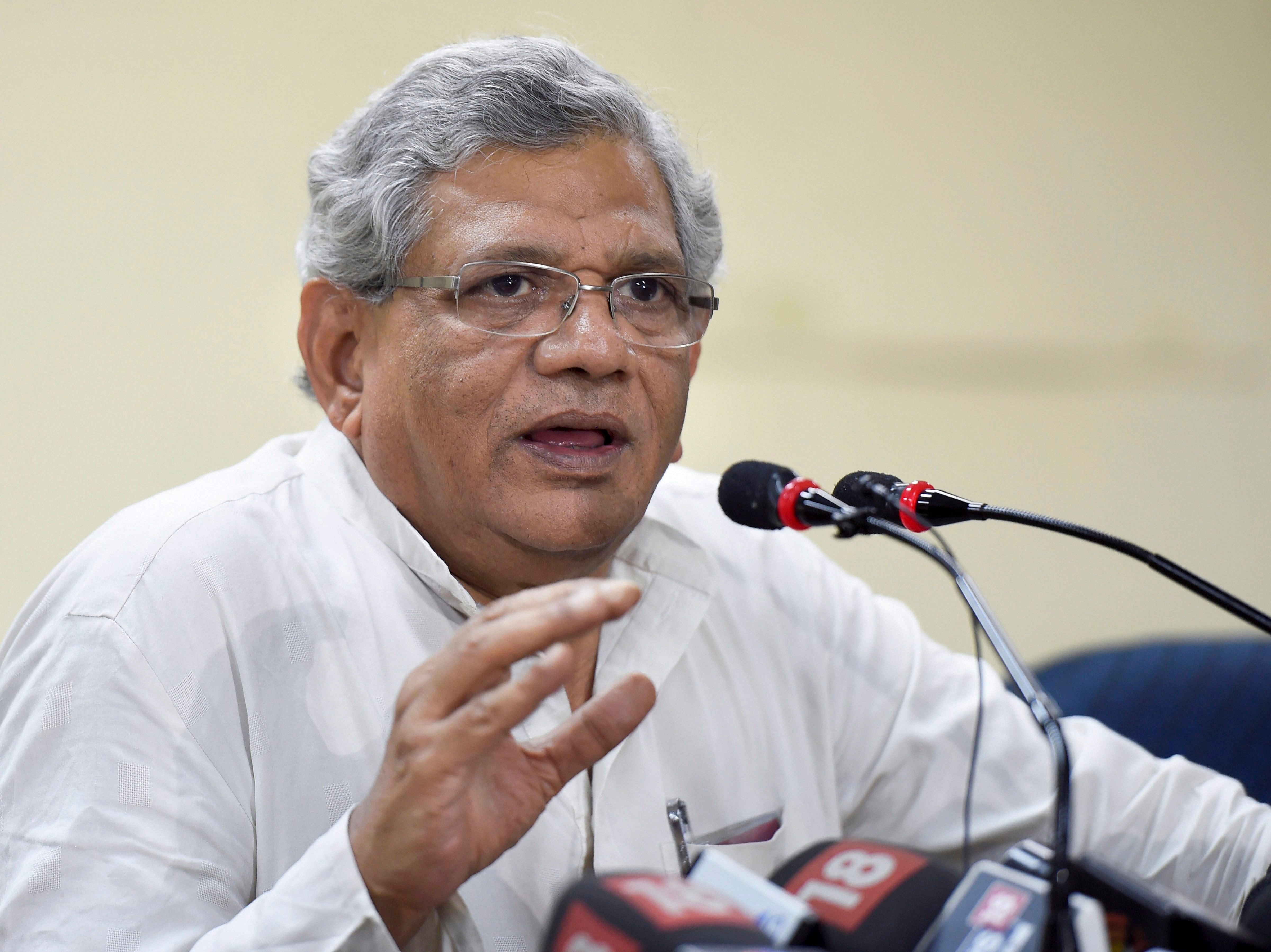 Releasing four booklets on 'Four Years of Modi Govt Misrule: Why it has to End?', CPM general secretary Sitaram Yechury said under the NDA rule, people who have looted the country have "happily fled" when poor farmers have not got any relief. PTI file photo