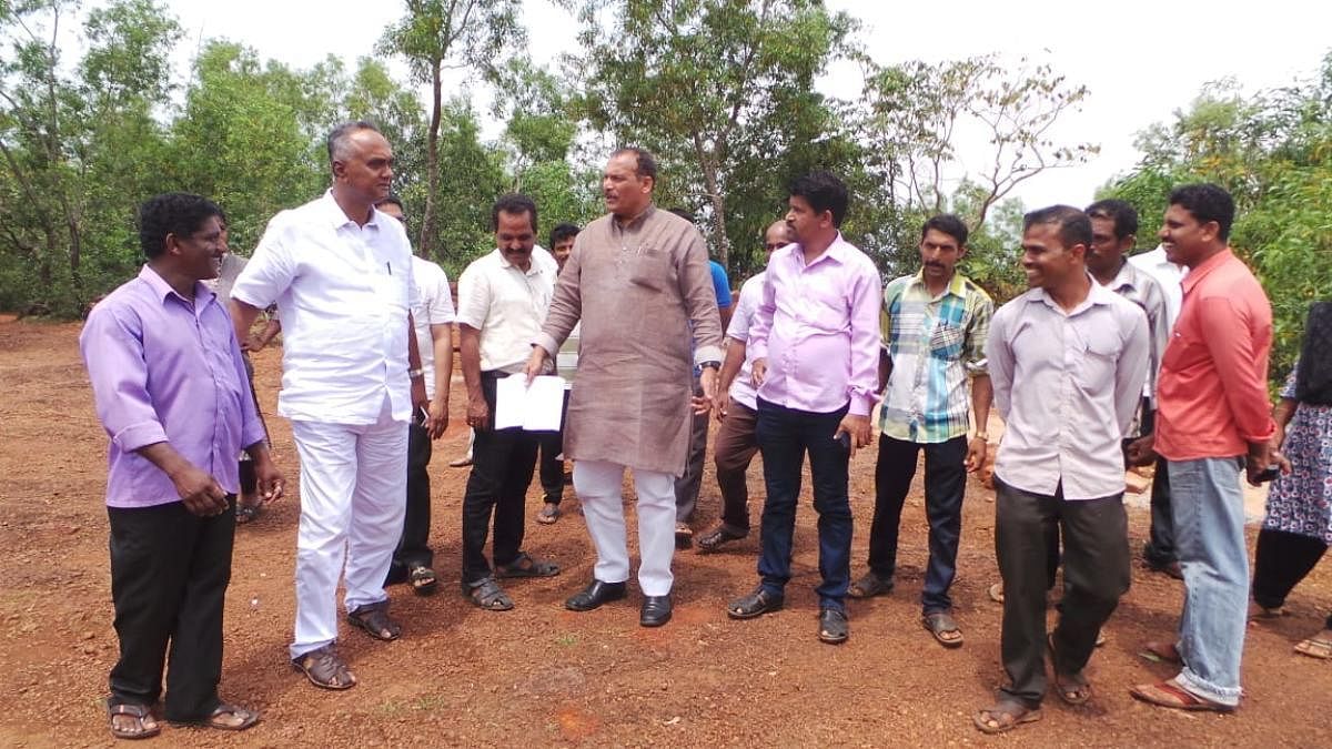 MLC Ivan D'Souza visited the demolished site of a shrine with Grotto of Our Lady of Velankanni at Kulalu Kuntrakala, Vittal, Dakshina Kannada district, on Saturday.