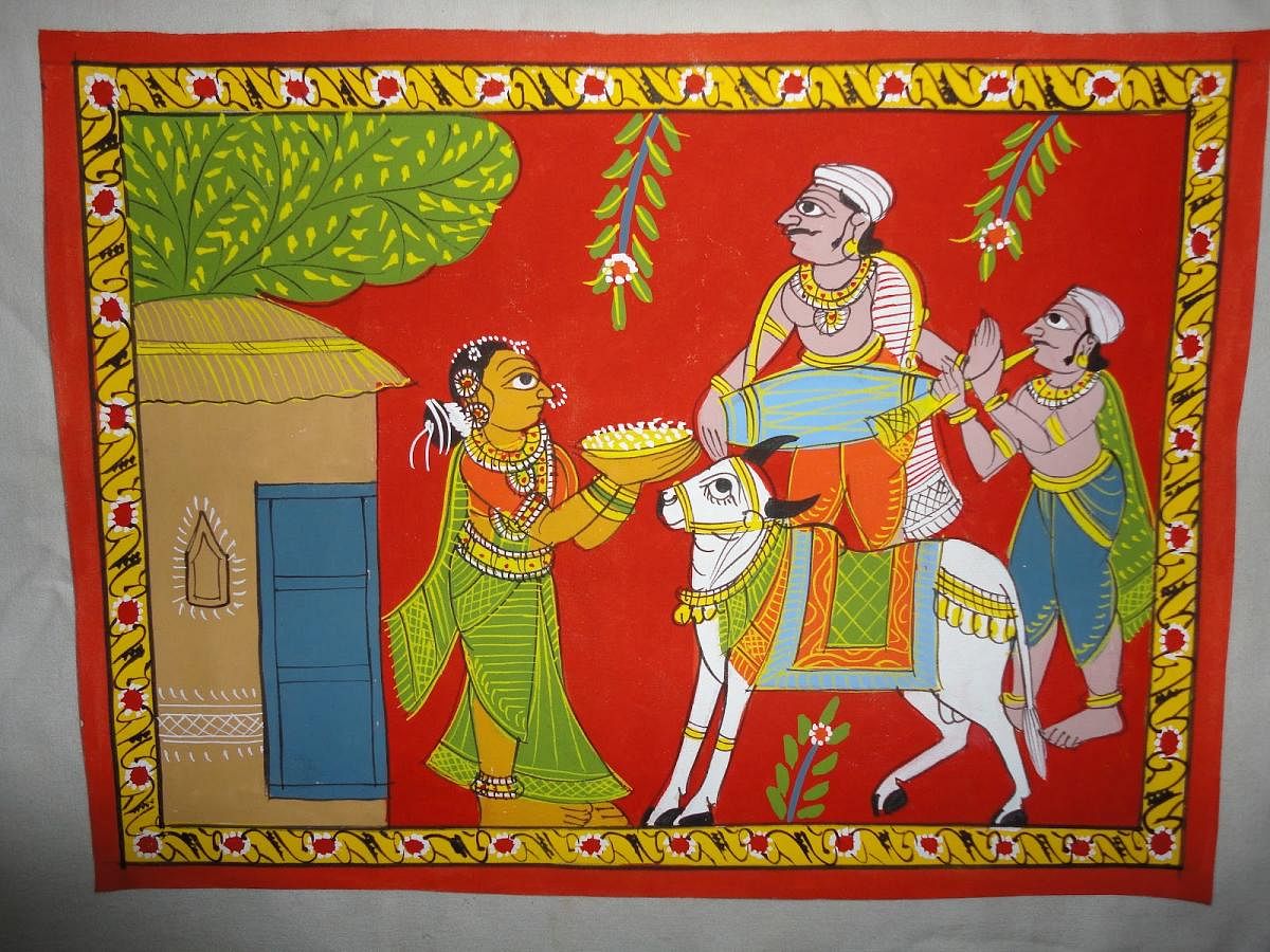Known for themes: A Cheriyal painting depicts a rural setting.