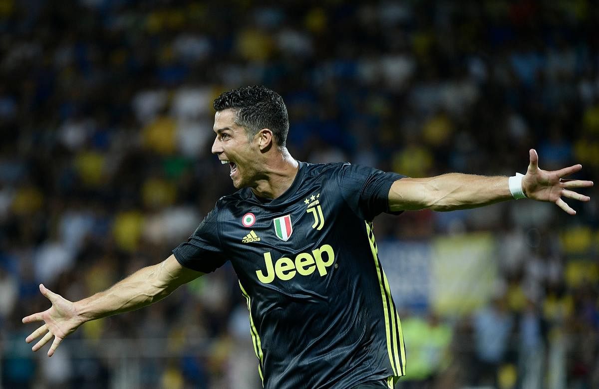 Juventus' Cristiano Ronaldo celebrates after scoring against Frosinone on Sunday. AFP