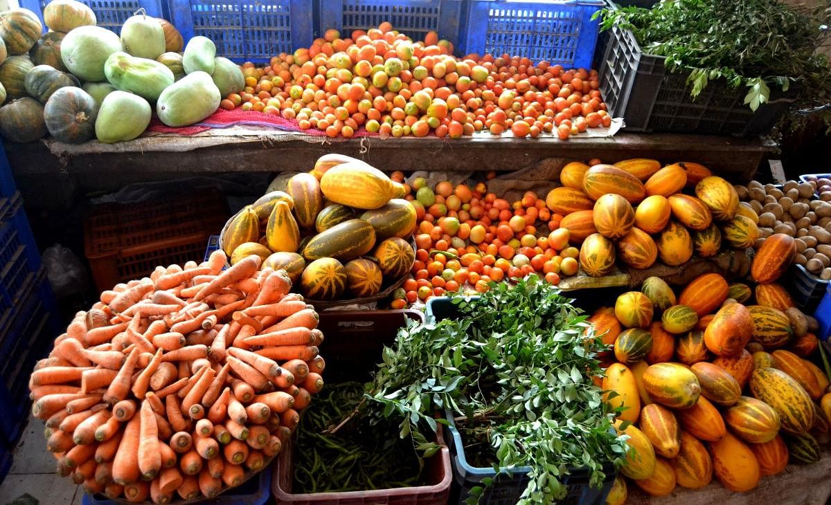 Vegetables for sale at a Hopcoms stall in Madikeri.