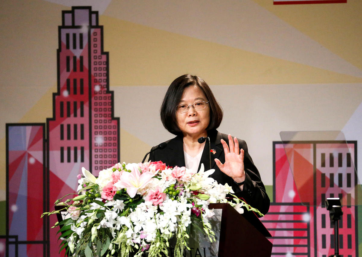 Taiwanese President Tsai Ing-wen speaks in the Los Angeles Overseas Chinese Banquet during visit to the United States on August 12, 2018. Reuters