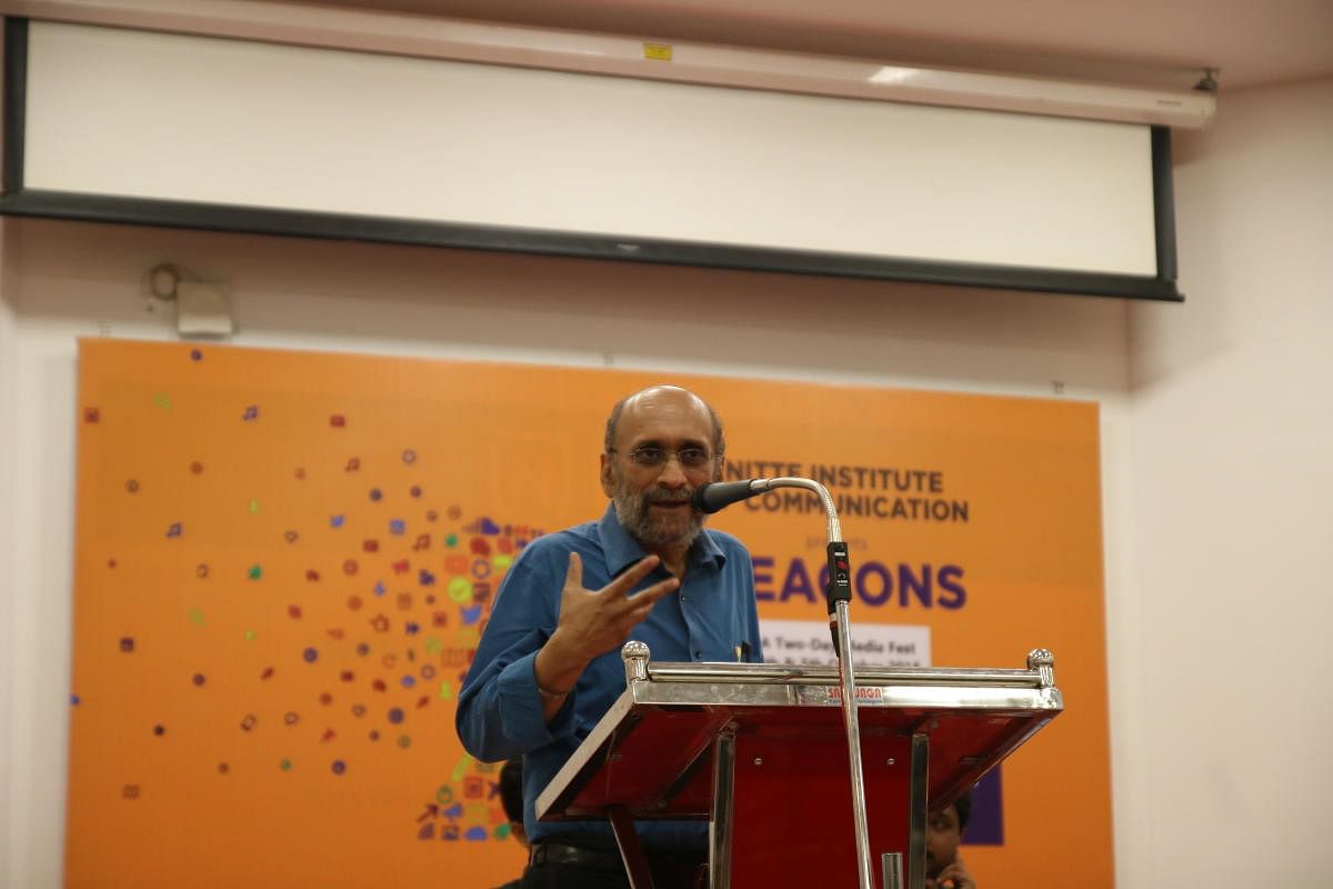 Journalist Paranjoy Guha Thakurta delivers the inaugural address at the media fest ‘Beacons’ at Nitte Institute of Communication in Paneer.