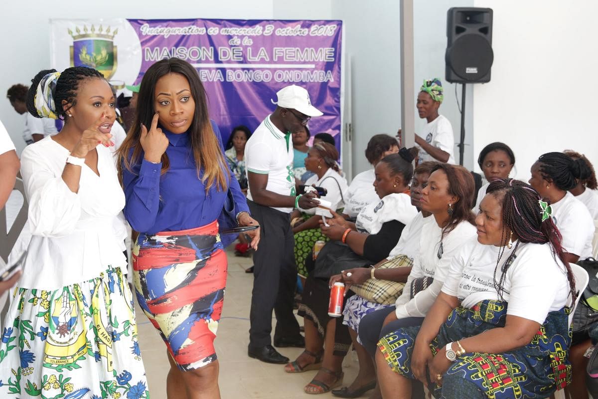 Alia Bongo Ondimba, daughter of late Gabonese president Omar Bongo and Gabonese Democratic Party (PDG) candidate for the local elections in Libreville's Akanda district, attends a campaign meeting in the capital on October 3, 2018. - Oil-rich Gabon, ruled