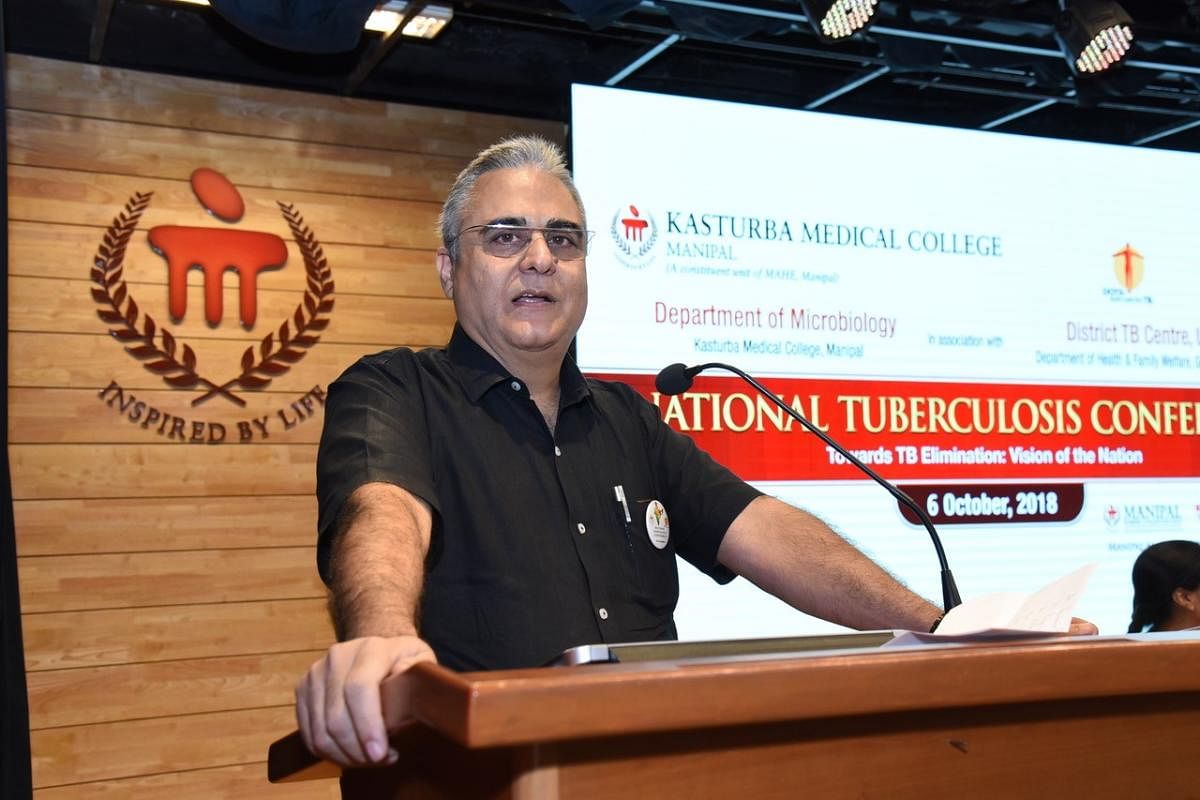 Dr Kuldeep Singh Sachdeva, deputy director general, Central TB Division, speaks at a conference on tuberculosis in Manipal on Saturday.