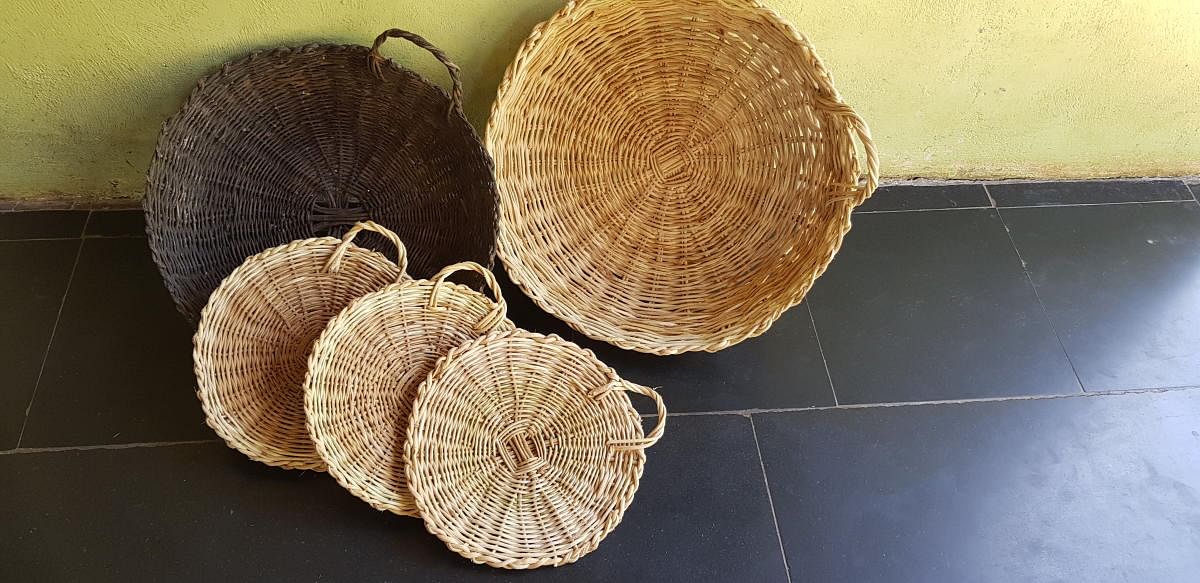 Ittu from Palli, coastal Karnataka, weaves baskets using wild vines. 