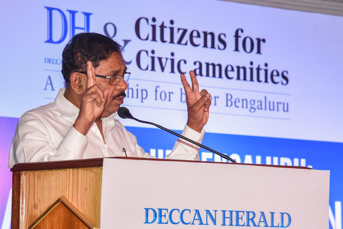 G Parameshwara, DCM speaking at Cleaning up Bengaluru, Garbage Collection and Disposal, Public Interaction programme organised by Deccan Herald at The Capitol Hotel in Bengaluru on Saturday. Photo by S K Dinesh.