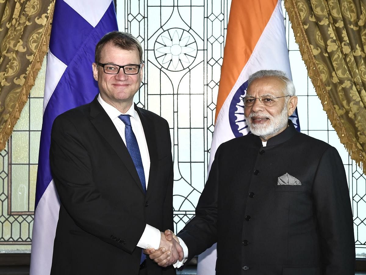 Prime Minister of Finland Juha Sipila meets with India's Prime Minister Narendra Modi as part of a Nordic-Indian summit on April 17, 2018 at the Grand Hotel in Stockholm, Sweden. (AFP FILE PHOTO)