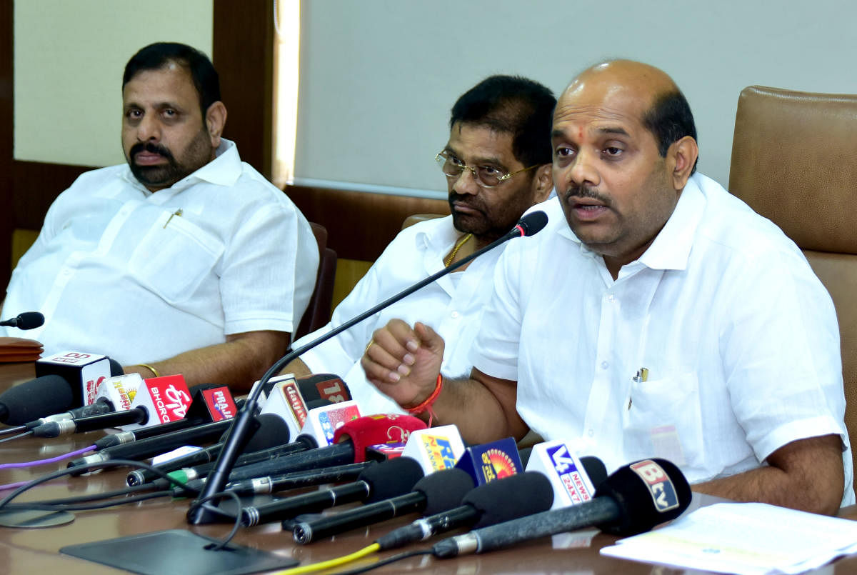 Cooperation Minister Bandeppa Kashempur speaks to mediapersons in Mangaluru on Wednesday.