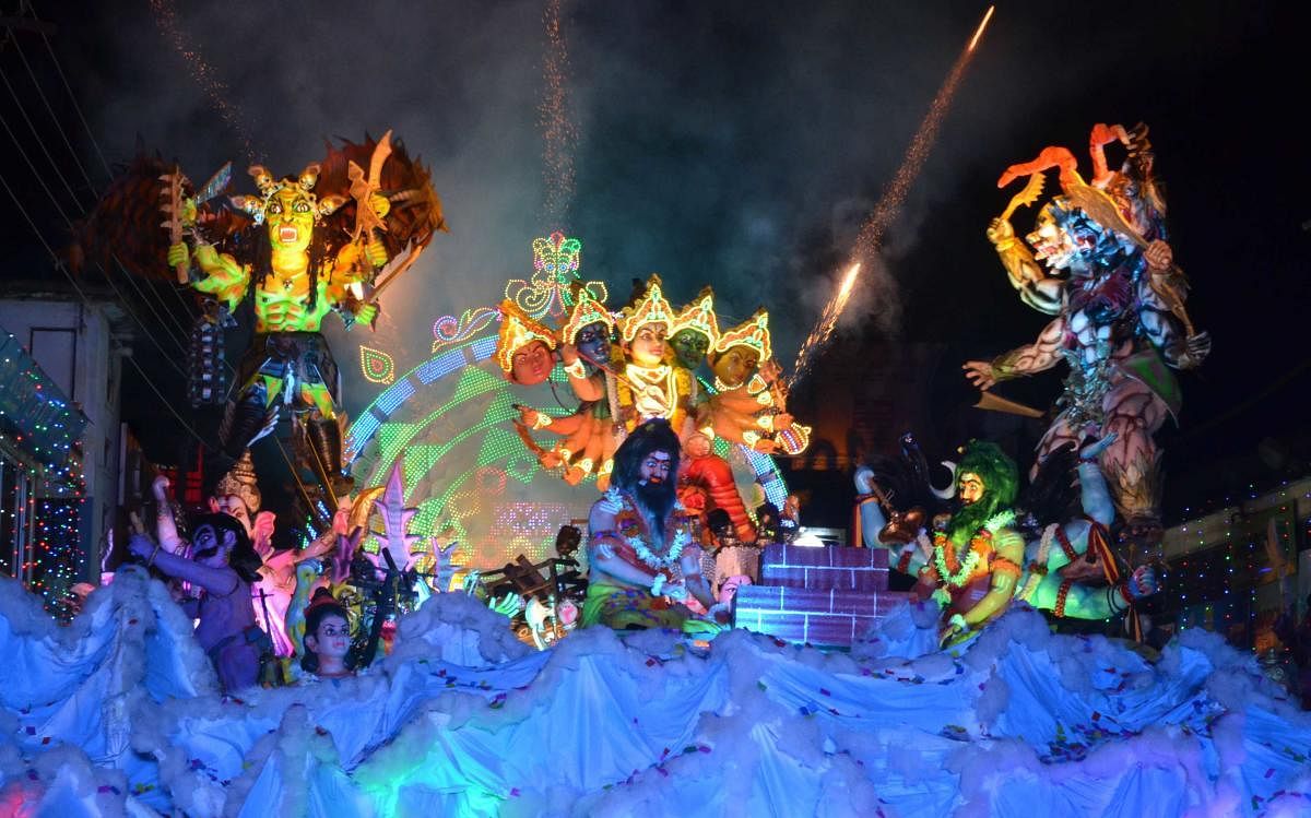 A file photo of Images prepared by Chowdeshwari Temple in Madikeri, during Dasara procession.